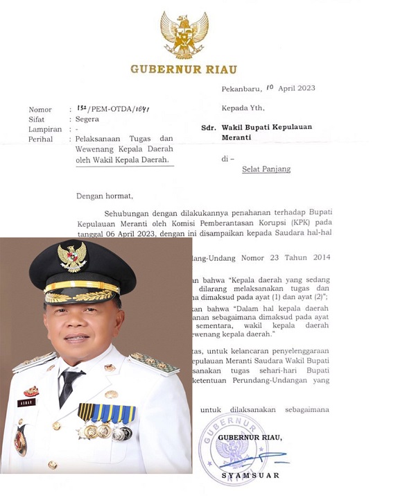 Gubernur Riau Tunjuk Wabup Jabat Plt Bupati Kepulauan Meranti